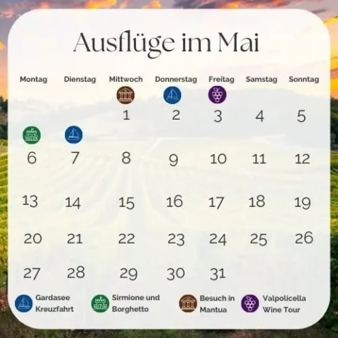 Calendario escursioni in maggio con varie attività.