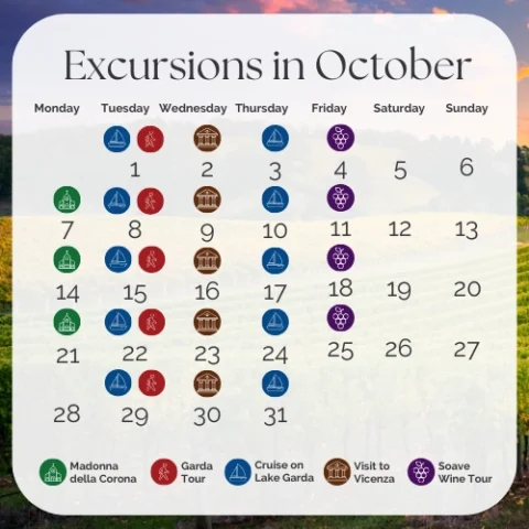 Calendario escursioni ottobre con gite e tour.
