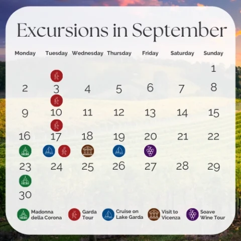 Calendario escursioni settembre con diverse attività culturali.