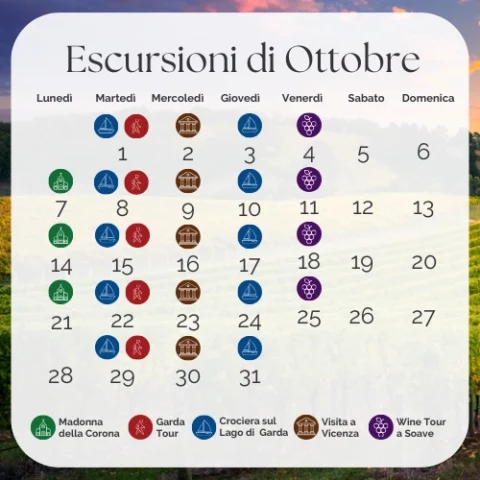 Calendario escursioni ottobre: dettagliate attività settimanali.